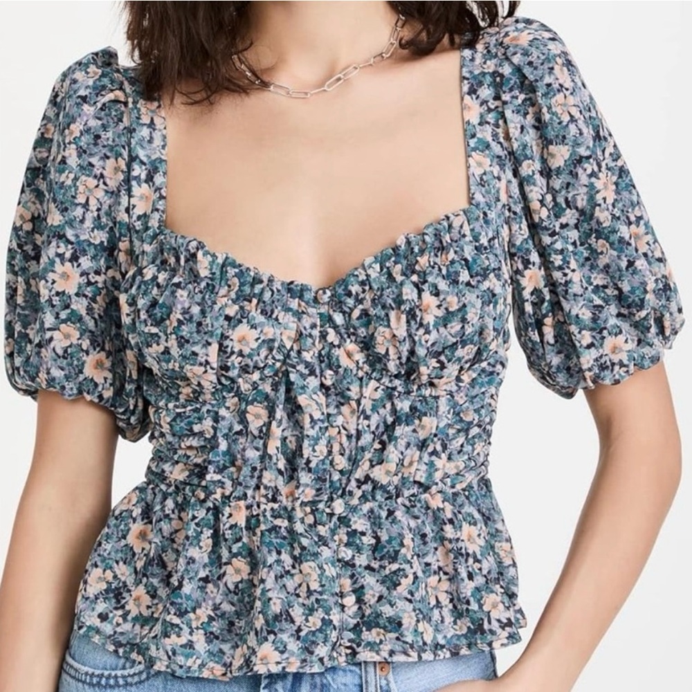 ASTR the Label Clairemont Top in Blue Peach Multi Floral Size S NWT
